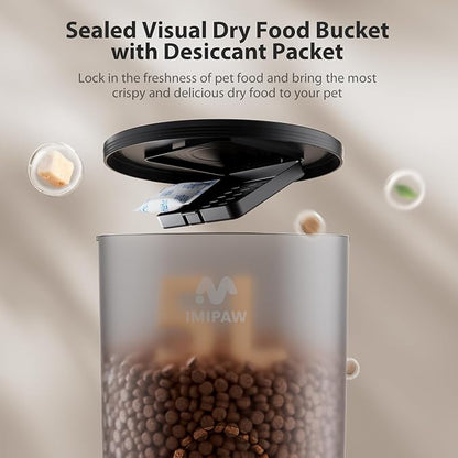 Automatic Cat Feeders, 5L Large Capacity, Timed Feeding Dry Food, Dual Power Design, Programmable Portion Size, 1-6 Meals Per Day, with Desiccant Packet, Suitable for Small Pets Food Dispenser