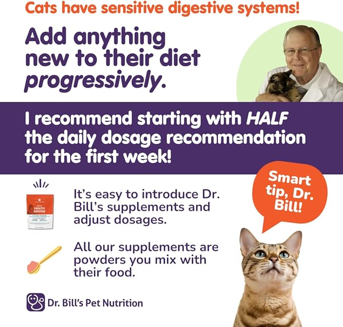 Dr. Bill’s Feline Immune Support | Boosts Cat Immunity and Health with Colostrum, Beta Glucan, Turkey Tail Mushroom, Zinc &amp; Vitamin C | Powder Supplement for Cats of All Ages