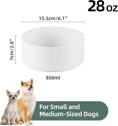 Ceramic 6.1inch Non-Slip Dog Food and Water Bowl for Small &amp; Medium Breed Dogs,Pet Bowl for Replacement, Protects Cervical Spine (White)