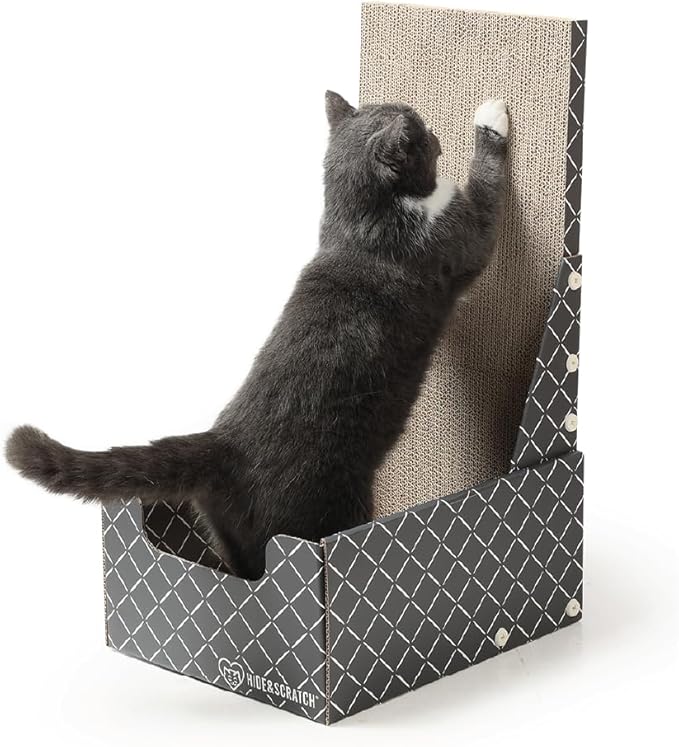HIDE &amp; SCRATCH 26" L Shaped Cat Scratcher Box and Cat Bed with Double-Sided Cardboard Cat Scratch Pad
