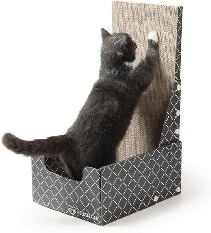 HIDE &amp; SCRATCH 26" L Shaped Cat Scratcher Box and Cat Bed with Double-Sided Cardboard Cat Scratch Pad