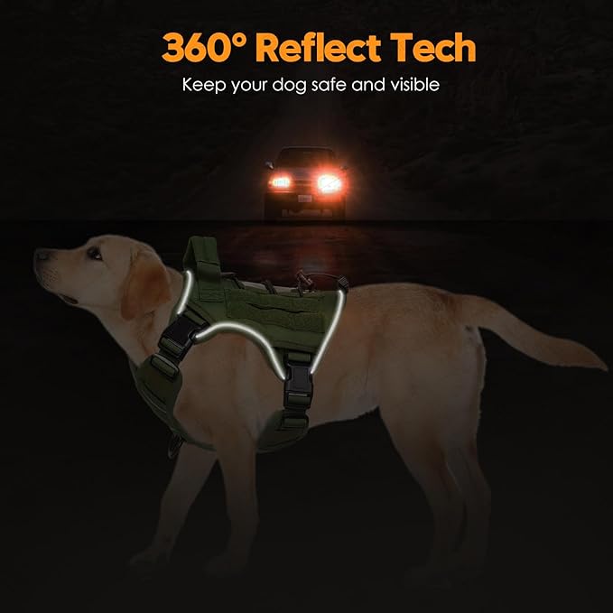 Heavy-Duty Tactical Dog Harness for Large Dogs, No Pull Adjustable Reflective Pet Vest with Molle System, K9 Military-Grade Control for Service Training, Outdoor &amp; 10+ Breeds, Green, Small