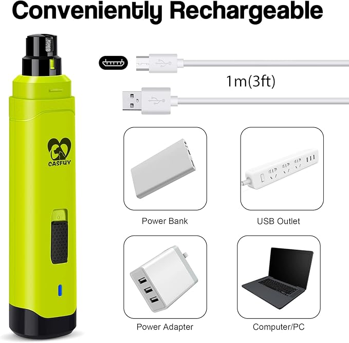 Casfuy Dog Nail Grinder Upgraded - Professional 2-Speed Electric Rechargeable Pet Nail Trimmer Painless Paws Grooming &amp; Smoothing for Small Medium Large Dogs &amp; Cats (Green)
