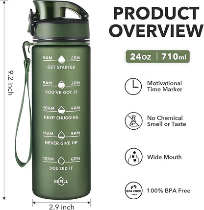 Enerbone Water Bottle, Leakproof BPA &amp; Toxic Free, Motivational Water Bottle with Times to Drink and Straw, Fitness Sports Water Bottle with Strap for Office, Gym, Outdoor Sports