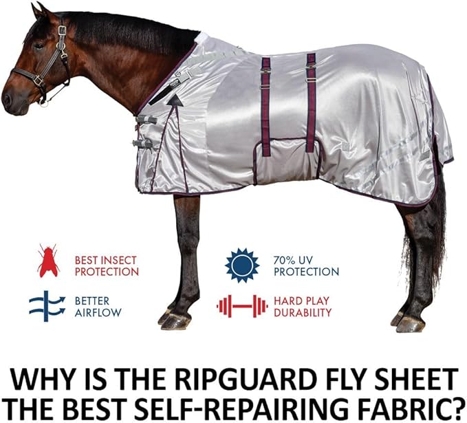 Dura-Tech RipGuard Adjusta-Fit Horse Fly Sheets | Self-Repairing Durability | Enhanced UV &amp; Insect Protection | Ideal for All Horse Breeds