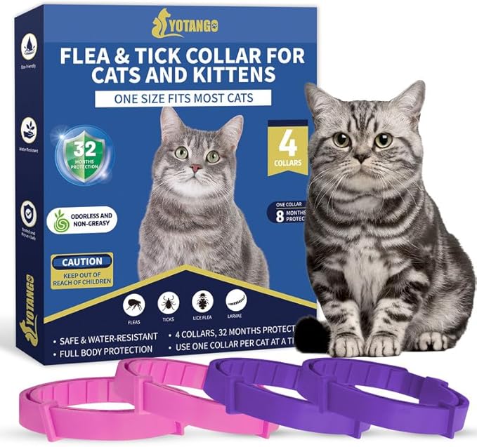 4 Pack Flea Collar for Cats, 32 Months Flea and Tick Prevention for Cats, Waterproof Cat Flea Collar, Natural Cat Flea and Tick Treatment, Adjustable Flea and Tick Collar for Cats Kittens(Pink&amp;Purple)