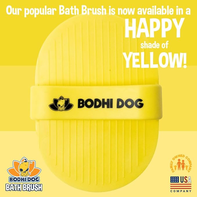 Bodhi Dog Shampoo Brush - Pet Grooming &amp; Bath Supplies for Dogs and Cats - Bath Brush for Long &amp; Short Hair - Premium Scrubber for Shower, Bathing &amp; Massage (One Pack, Yellow)