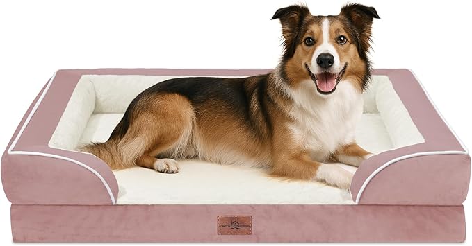 Comfort Expression Large Dog Beds Waterproof Orthopedic Foam Dog Sofa Beds Comfy Pet Bed with Washable Removable Cover &amp; Non-Slip Bottom(Large,Pink)