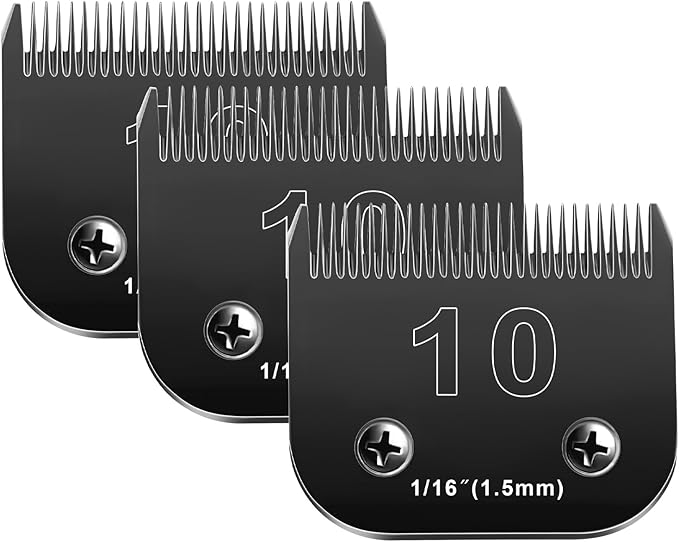 10 Blades Dog Grooming Blades Compatible with Andis/Oster A5/Wahl KM-10 Series Dog Clippers,Detachable Clipper Replacement Blade,Black,Size 10 Blade 1/16" (10