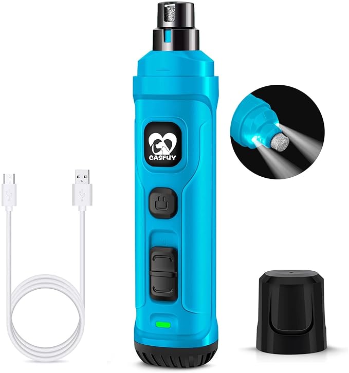 Casfuy Dog Nail Grinder with 2 LED Light - New Version 2-Speed Powerful Electric Pet Nail Trimmer Professional Quiet Painless Paws Grooming &amp; Smoothing for Small Medium Large Dogs(Bright Blue)