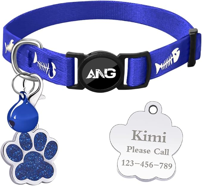 Personalized Breakaway Cat Collars Glow-in-The-Dark with ID Tag, Bell - Safety Quick - Release, Customizable for Female Male Kittens &amp; Cats (Navy)