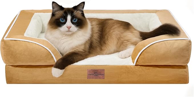Comfort Expression Small Dog Beds Waterproof Cat Beds Orthopedic Foam Sofa Beds for Small Dogs Comfy Pet Bed with Washable Removable Cover &amp; Non-Slip Bottom(XX-Small,Khaki)