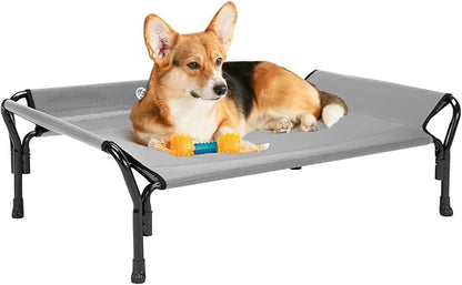 Veehoo Cooling Elevated Dog Bed, Raised Pet Cot with Guardrail &amp; Slope Headrest, Durable Breathable Teslin Mesh, Non-Slip Feet, Washable Dog Couch Bed for Indoor &amp; Outdoor, Medium 39.5" x 28", Gray