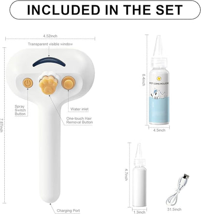 3-in-1 Pet Steam Brush Set for Dogs &amp; Cats, Grooming Comb with Spray, Defur Tool, Water-Assisted Hair Removal, Gentle Cat &amp; Dog Spritz Brush, Multi-Purpose Steam Grooming Kit