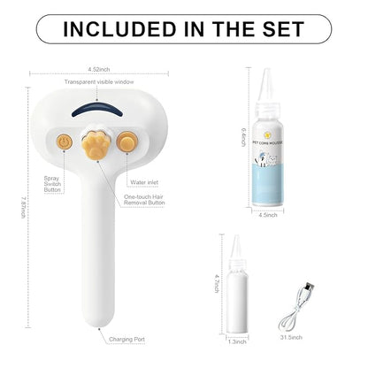 Steam Brush for Dog &amp; Cat – 3-in-1 Pet Spray Hair Removal Comb – Pet Grooming &amp; Shedding Steam – Includes Waterless Shampoo – Water Brush for Long &amp; Short Haired Pets – Defur Spritz Comb