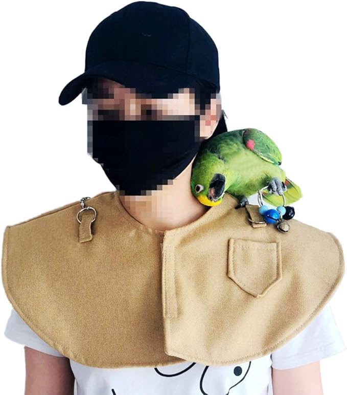 QBLEEV Parrot Anti-Scratch Shoulder Protector Hang Bird Anklet&amp;Toys, Stand Shoulder Cape, Multi-Functional Pet Shoulder Pad Diaper Shawl for Small Medium Parakeets Cockatiels, Sun Conures(Yellow)