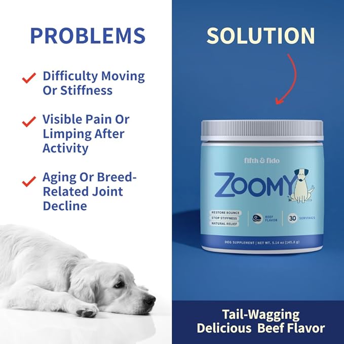 Dog Joint Supplement Powder with Glucosamine, Chondroitin &amp; MSM – Hip &amp; Joint Support for Mobility, Stiffness &amp; Flexibility – Mushroom Blend with Lion’s Mane, Cordyceps &amp; Reishi – Zoomy