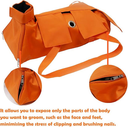 Kukaster Pet Cat’s Restraint Bag for Claw Care Nail Trimming Anti-Scratching Grooming Bag for Cats Medical Examination(Orange-m)