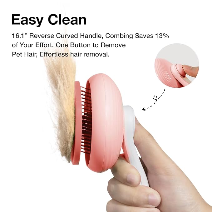 Slicker Brush for Cats &amp; Dogs, Pet Grooming Self Cleaning Brush for Shedding, Cat Deshedding Brush Easily Removes Tangles Hair and Loose Undercoat, Pink