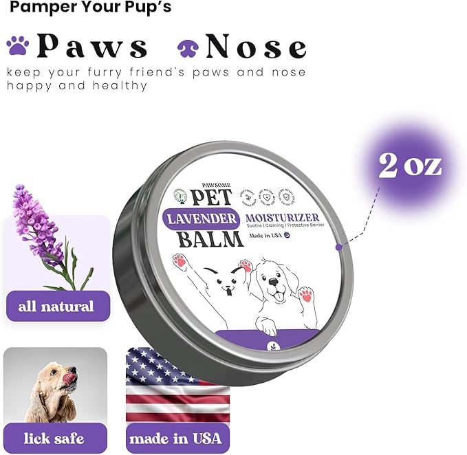 Pet Lavender Balm for Dogs &amp; Cats Made in USA – Soothes Dry, Cracked Paws &amp; Noses – Natural Paw &amp; Nose Moisturizer with Healing Ingredients – Organic Dog Paw Pad Protector for Extreme Weather