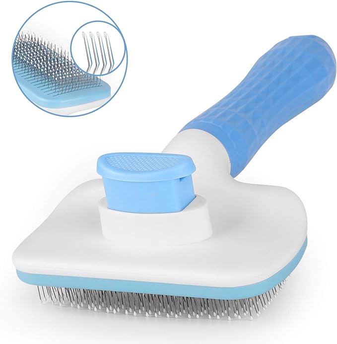 Self Cleaning Slicker Brush,Dog Brush &amp; Cat Brush with Massage Particles,Removes Loose hair &amp; Tangles,Skin Friendly &amp; Promote Circulation-Blue 1