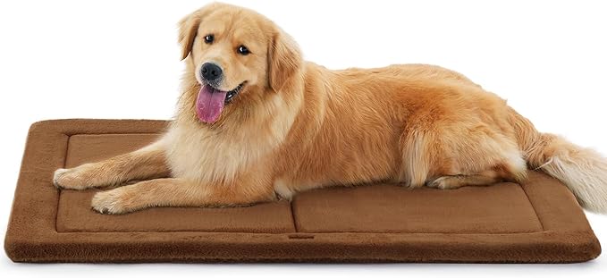 Made4Pets Dog Crate Pad Bed for Large Dogs, Washable &amp; Reversible, Anti-Slip Kennel Mat for Cozy Sleeping, Soft Fluffy Dog Bed for Indoor &amp; Outdoor Use, 41"x29", Brown