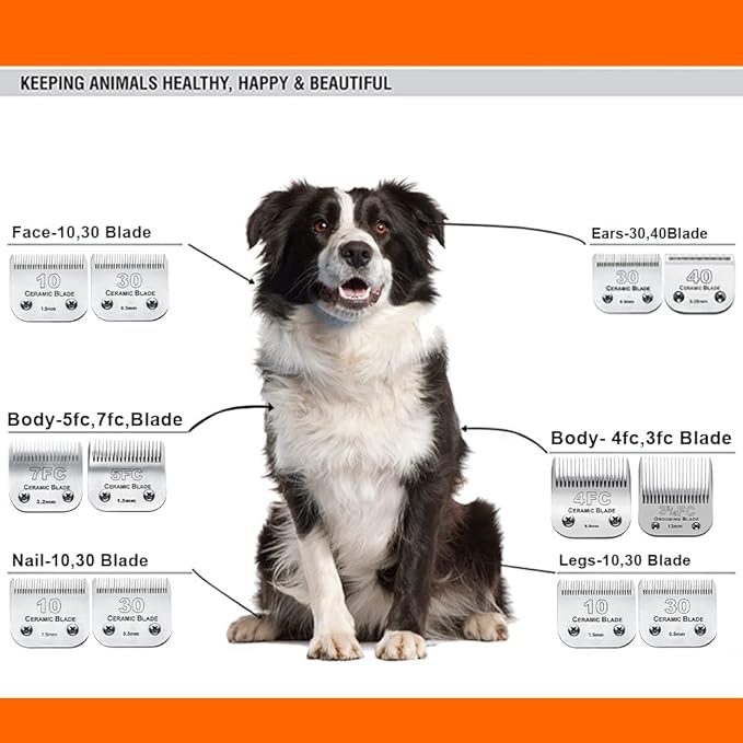 3PCS 4FC Blades Dog Grooming Clipper Replacement Blades Compatible with Andis Pet Clipper/Oster A5/Wahl KM Series Dog Clipper,Ceramic Blade &amp; Stainless Steel Blade