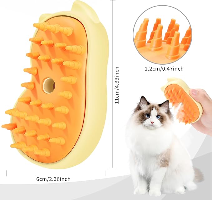 Rechargeable 3in1 Self-Cleaning Cat &amp; Dog Deshedding Brush with 2 Gears for Long &amp; Short Hair - Yellow