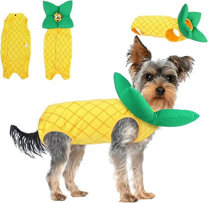 EMUST 2PCS Cat Recovery Suit &amp; Cat Cone Collar Female, Soft &amp; Adjustable Dog Surgery Suit Female Spay for Abdominal Wounds, Cotton Cone for Cats to Stop Licking for Small Female Pets 8-16lb, Yellow, L
