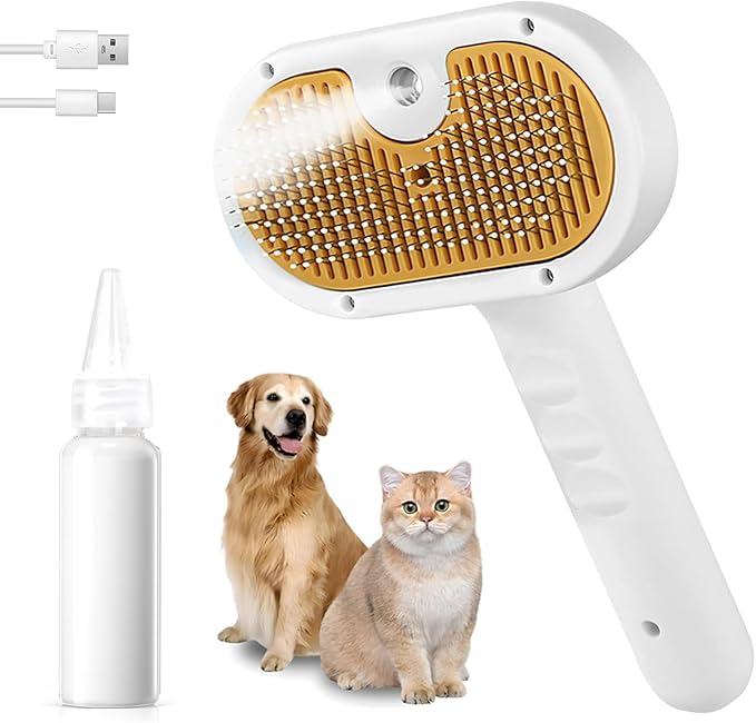 Pet Steam Brush for Dog &amp; Cat – 3-in-1 Spray Hair Removal Comb – Steam for Shedding &amp; Grooming – Water Brush for Long &amp; Short Haired Pets – Spritz Defur Comb