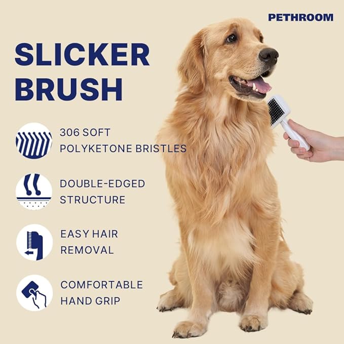 Healing Slicker Brush &amp; Matt Splitter – Gentle Detangling &amp; Shedding Control for Dogs &amp; Cats, 306 Bristles, One-Touch Hair Removal &amp; Safe Dematting Blade for Tangle-Free Grooming