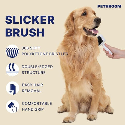 Healing Slicker Brush &amp; Matt Splitter – Gentle Detangling &amp; Shedding Control for Dogs &amp; Cats, 306 Bristles, One-Touch Hair Removal &amp; Safe Dematting Blade for Tangle-Free Grooming