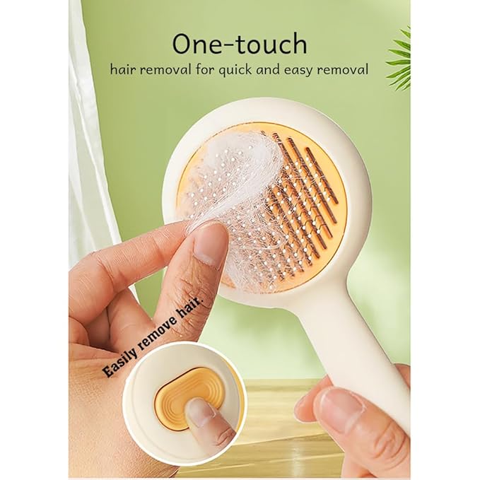 Pet Grooming Brush for Cats &amp; Dogs –Cat Brushes for Indoor Cats, Cat Grooming Supplies –With Massage Function for Short &amp; Long Hair, Removes Loose Fur &amp; Undercoat – Self-Cleaning Slicker Brush (Beige)
