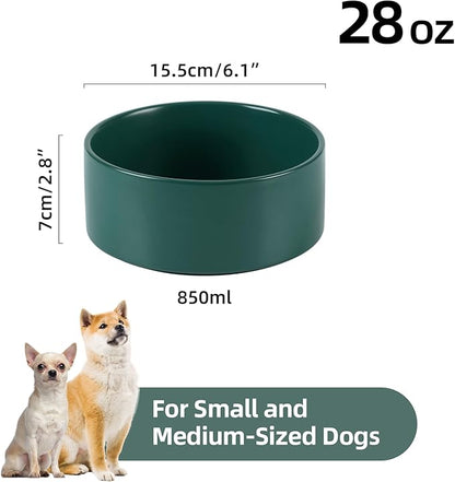 Ceramic 6.1inch Non-Slip Dog Food and Water Bowl for Small &amp; Medium Breed Dogs,Pet Bowl for Replacement, Protects Cervical Spine (Green)