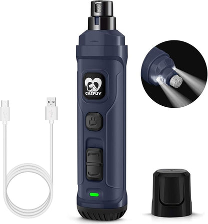 Casfuy Dog Nail Grinder with 2 LED Light - New Version 2-Speed Powerful Electric Pet Nail Trimmer Professional Quiet Painless Paws Grooming &amp; Smoothing for Small Medium Large Dogs and Cats (Blue)