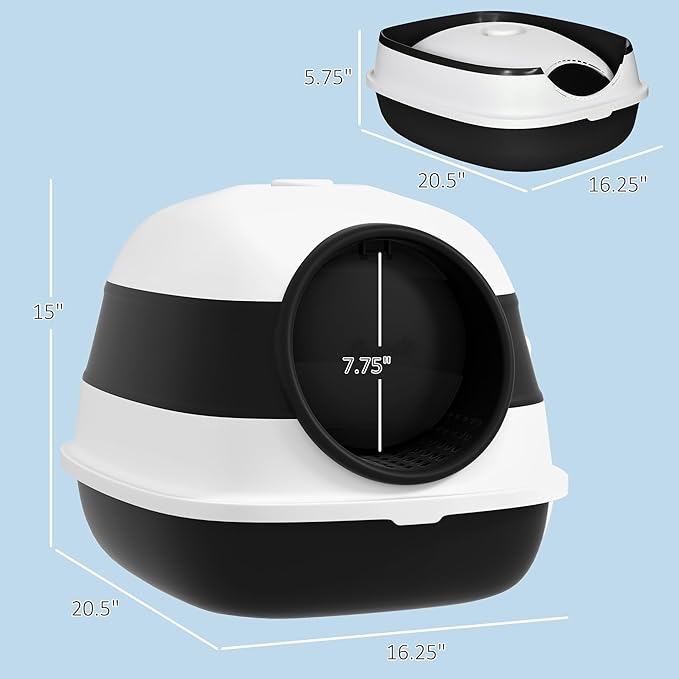 PawHut Cat Litter Box - Covered, High Sides, Air Freshener, Two-Way Entrance, Foldable, Easy Clean, White &amp; Black