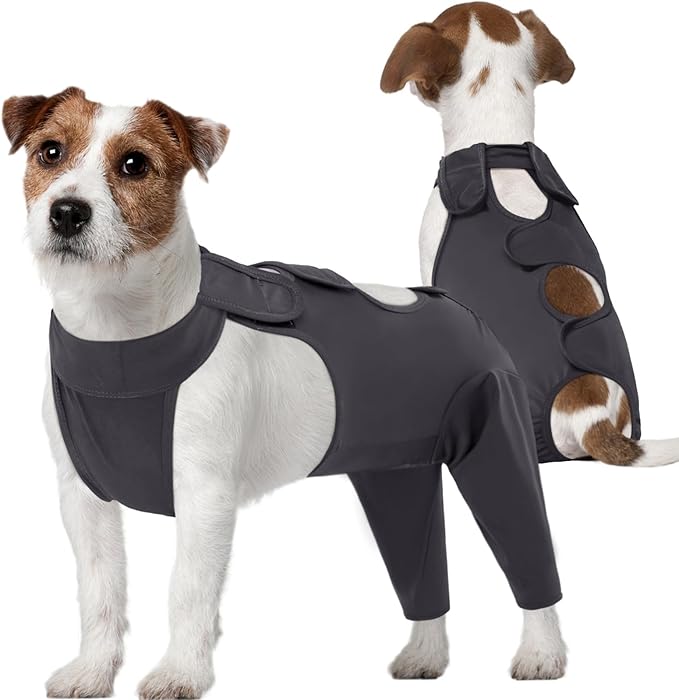 Kuoser Dog Surgery Recovery Suit - Thigh Wound Protective Sleeve for Female &amp; Male Dogs, Pet Surgical Onesie for Spay/Neuter, Gray XS