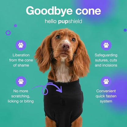 PupShield - Dog Surgery Recovery Suit Male and Female - All Dog Sizes - Easy to Use Anti Licking Design Breathable Comfortable - Spay &amp; Neuter Recovery Suit, Surgical Onesie - Cone Alternative