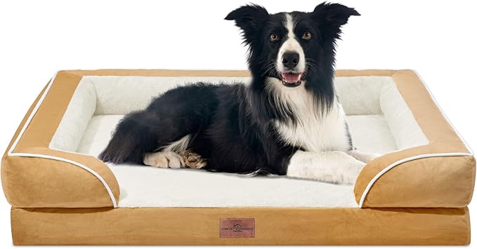 Comfort Expression Large Dog Beds Waterproof, Orthopedic Dog Beds for Large Sized Dogs, Comfy Pet Bed Sofa with Washable Removable Cover &amp; Non-Slip Bottom(Khaki)