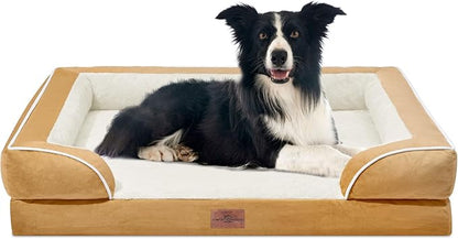 Comfort Expression Large Dog Beds Waterproof, Orthopedic Dog Beds for Large Sized Dogs, Comfy Pet Bed Sofa with Washable Removable Cover &amp; Non-Slip Bottom(Khaki)