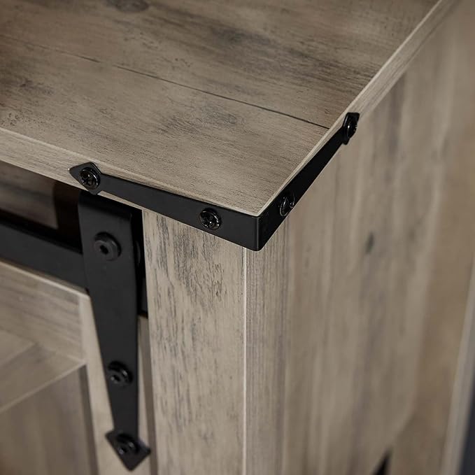 Entryway Table with Storage, Farmhouse Buffet Cabinet Coffee Bar Kitchen Island with Sliding Barn Doors &amp; Shelves, Console Table for Kitchen, Dining Room, Living Room, Grey