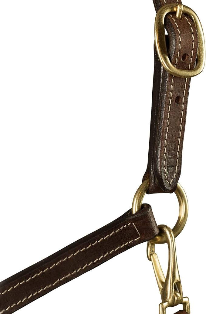 HORZE Fremont Soft Synthetic Leather Horse Halter | Fully Adjustable with Brass Hardware &amp; Contrast Stitching - Brown - Horse