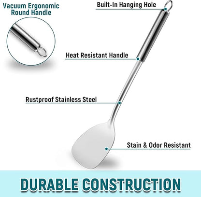 Pleafind 2-Pcs Solid &amp; Slotted Spatula Set, 304 Stainless Steel Spatula, Metal Spatulas, Wok Utensils, Cooking Utensils, Wok Spatulas for Home, Kitchen and Restaurant, Dishwasher Safe