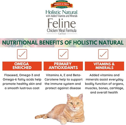 Bench &amp; Field Holistic Natural Premium Adult Dry Cat Food, Chicken Meal and Brown Rice Recipe 25 lb Bag (Pack of 1)