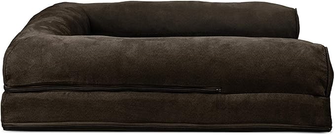 Furhaven Cooling Gel Dog Bed for Large/Medium Dogs w/ Removable Bolsters &amp; Washable Cover, For Dogs Up to 55 lbs - Plush &amp; Suede Sofa - Espresso, Large