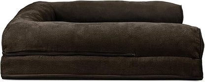 Furhaven Cooling Gel Dog Bed for Large/Medium Dogs w/ Removable Bolsters &amp; Washable Cover, For Dogs Up to 55 lbs - Plush &amp; Suede Sofa - Espresso, Large