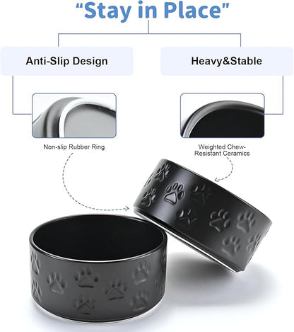SPUNKYJUNKY Ceramic Dog and Cat Bowls 2 Pack, 5.1&