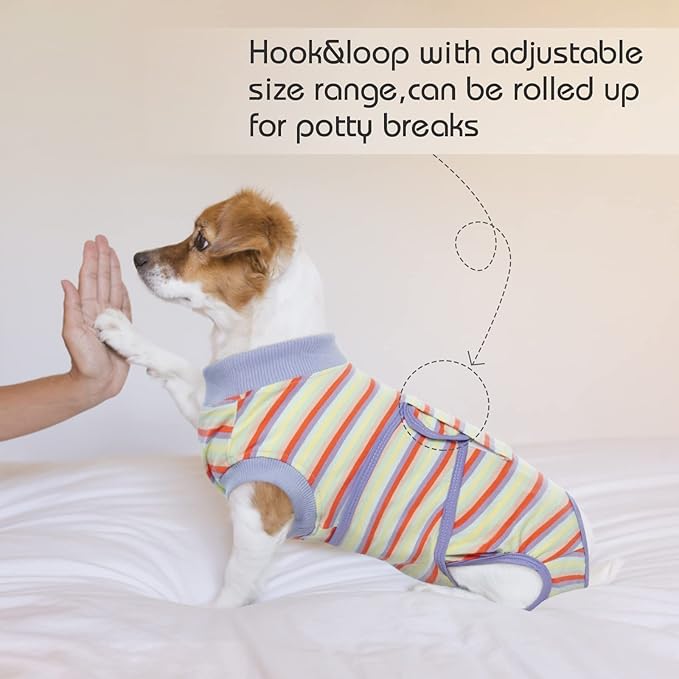 FUAMEY Recovery Suit for Dogs After Surgery,Soft Breathable Dog Bodysuit E-Collar &amp; Cone Alternative Surgical Suit,Male Female Dog Neuter Spay Suits Anti Licking Wounds Onesie Purple Stripes XXL