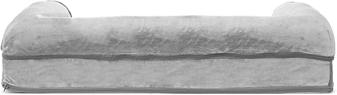 Furhaven Orthopedic Dog Bed for Medium/Small Dogs w/ Removable Bolsters &amp; Washable Cover, For Dogs Up to 35 lbs - Faux Fur &amp; Velvet Sofa - Smoke Gray, Medium