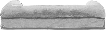 Furhaven Orthopedic Dog Bed for Medium/Small Dogs w/ Removable Bolsters &amp; Washable Cover, For Dogs Up to 35 lbs - Faux Fur &amp; Velvet Sofa - Smoke Gray, Medium